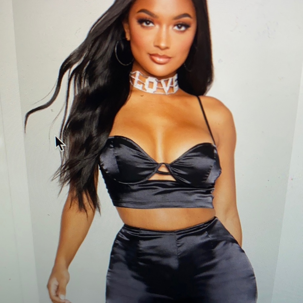 Black satin crop top
